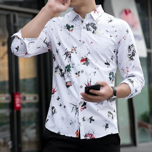 2020 Spring Boutique Print Shirt Men England Style Long Sleeve Dress Mens Shirts Casual Slim Fit Business Chemise Homme