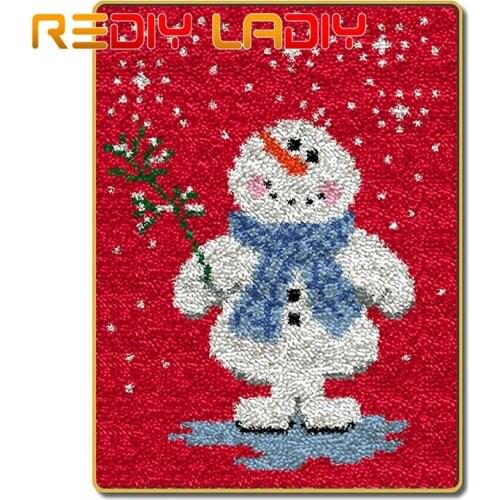 Latch Hook Rug Kits Crocheting Carpet Rug Snow Boy Winter Acrylic Yarn Printed Canvas Cushion Mat Crochet Tapestry Arts & Crafts