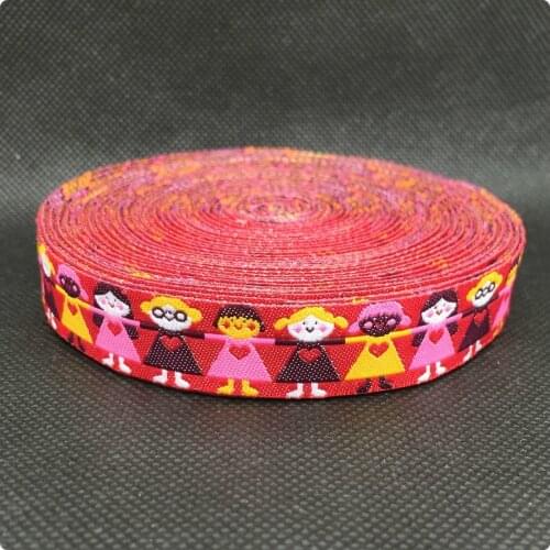 2014 NEW wholesale 5/8 '(16 mmx10yards) Polyester Woven Jacquard Ribbon with grils hand in hand