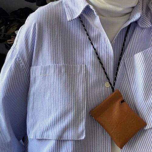 Solid Leather Hanging Neck Lanyard Coin Purse Women Men Small Mini Short Kids Wallet Hand Wristlet Change Bag Key Organizer