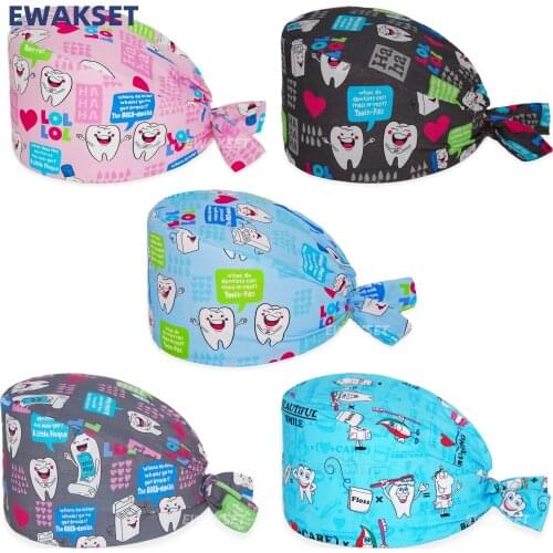 Wholesale Scrub Cap Cotton Adjustable Beauty Shop Nursing Hat Dog Printing Pet Working Hats Health Service Staff Surgicals Caps