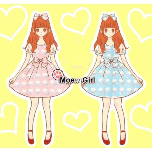Original Design Japan Kawaii Girls Lolita White Swan Fairy Tale JSK Dress Cute Summer PINK&BLUE