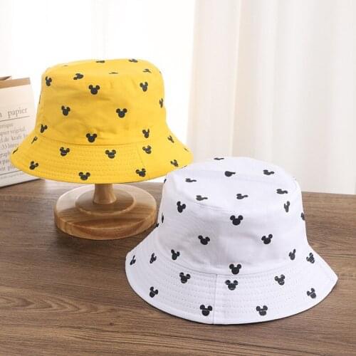 Disney Mickey Ear Unisex Cotton Bucket Hats Women Summer Sunscreen Sunbonnet Outdoor Fisherman Hat Beach Cap
