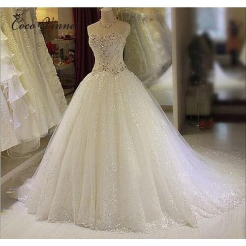 Luxury Crystal Beads Sweetheart Princess Wedding Dress Ball Gown Plus Size Court Train Organza Tulle Wedding Dresses WX0135