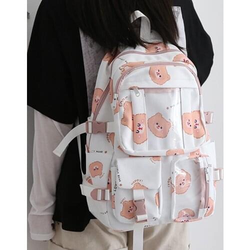 Female Harajuku Nylon Bag Kawaii Teenage Girls College Student Backpack Transparent Fashion School Bag Book Women Cute Backpacks