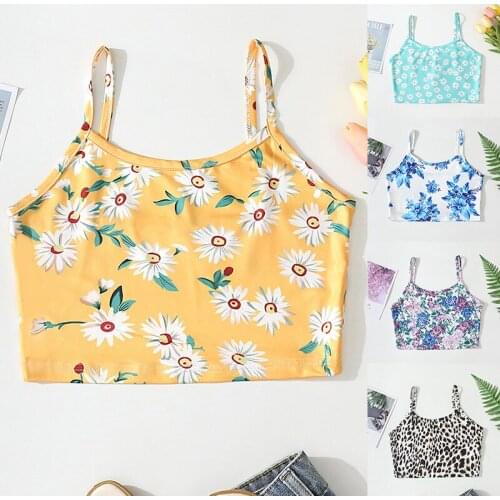 Sexy Women Tank Top 2XL Flower Printed Crop Tops Summer Casual Sleeveless Leopard Tee Shirt Basic Camis Vest Beachwear Plus Size