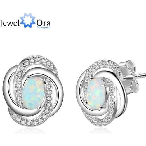 Spiral Pattern Shape Milky Opal Stone 925 Sterling Silver Knot Stud Earrings Fashion Women Earrings Gift For Her