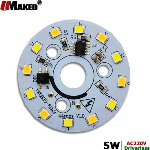 AC220V 5W 44mm LED Module Dimmable PCB Aluminum plate 3Colors SMD2835 Smart IC Driver PCB 3W 5W 7W Bulb Downlight Ceiling Lights
