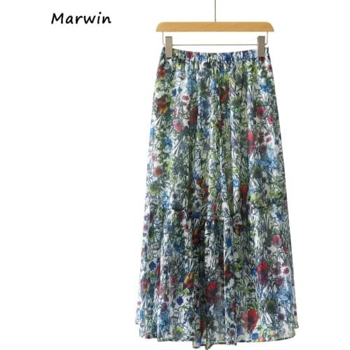 Marwin New-Coming Spring Summer Printing Floral Pattern Empire Elastic Women A-Line Skirt Party Holiday High Street Style