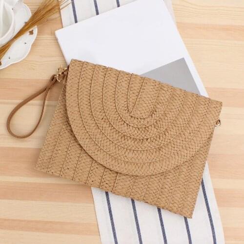 Womens Boho Straw Shoulder Bag Clutch Beach Woven Bag Purse Leather Handle