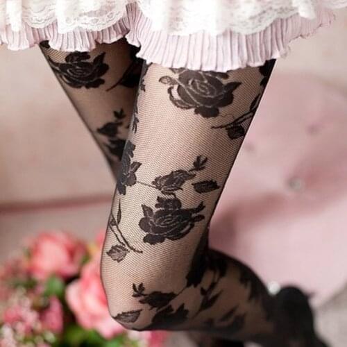Womens Sexy Tights Rose Floral Thin Sheer Lace Pantyhose Comfortable Flexible Beauty See-through Stockings