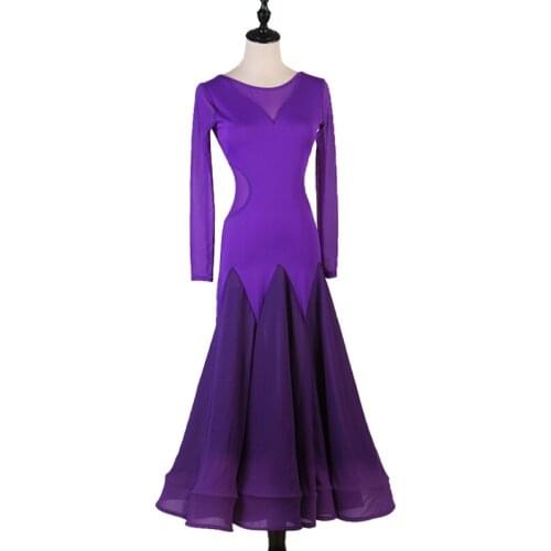 Purple V mesh standard ballroom dress women waltz dress Dance wear ballroom dance dress modern dance costumes flamenco dress