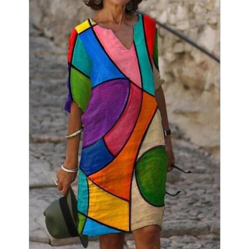 Women Printing Party Dress Autumn 2021 Summer Half Sleeve A-Line Dresses Female Retro litera Vintage Loose Lady Dress Vestidos