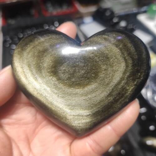 1pcs Natural Gold Sheen Obsidian Carved Heart Shape Healing Reiki Energy Figurine Gifts For Gigl Friend Home Decor Love