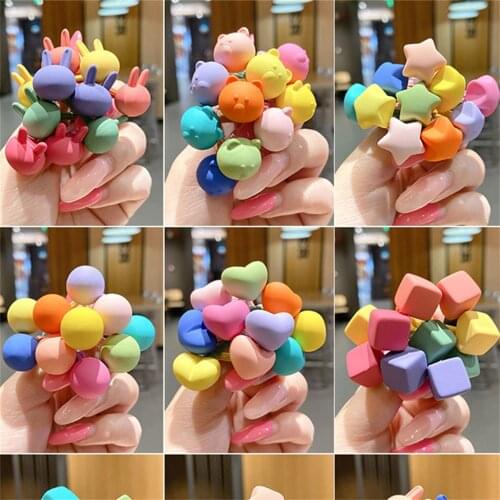 10PCS/Set Frosted Geometric Hair Rope Cartoon Elastic Rubber Bands Girls Ponytail Holder Hairpin Headwear Accessories