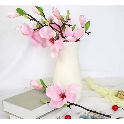 2 Heads Artificial Magnolia Flower Arrangement DIY Wedding Silk Flower Simulated Fake Flower Home Living Room Desktop Decor