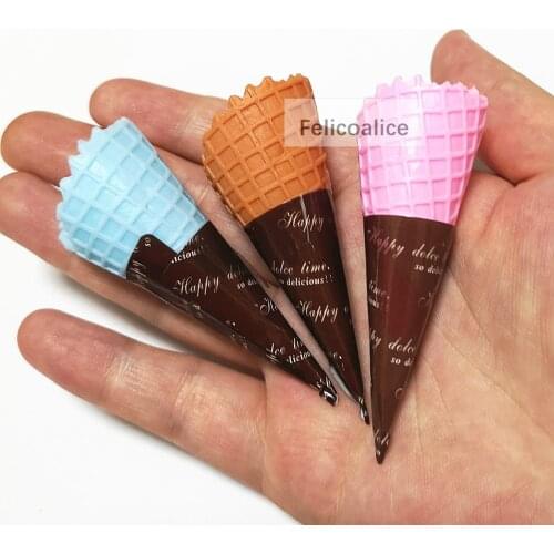 3pcs 7CM 3D Resin Simulation Ice Cream Cone Cabochon Decoration Crafts Miniature Fake Food Embellishments for DIY Scrapbooking