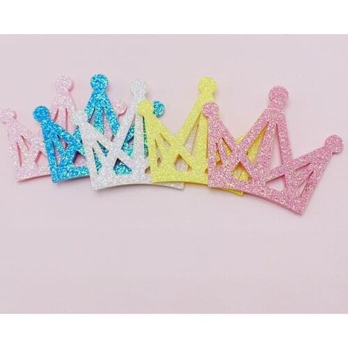 30Pcs/Lot Glitter Little Princess Crown Padded Appliques For DIY Clothes Hat Headdress Headband Hair Clip Accessories Patches