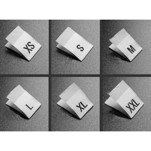 3000pcs Big Size White Damask Label Tags Black Letters Size with Cut and Fold (S-XXXL), Soft Clothing/Scarf Tags