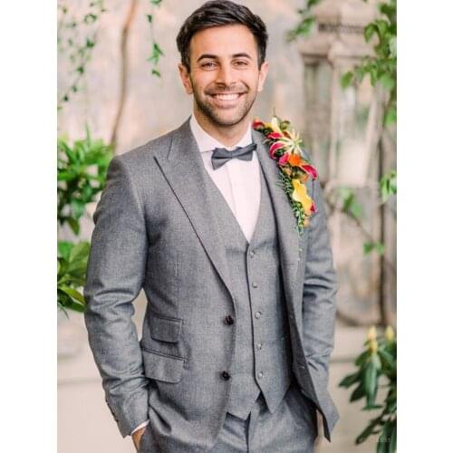 ANNIEBRITNEY 3 Piece Grey Slim Fit Men Formal Suit Custom Skinny Groom Wedding Tuxedo Slim Fit Prom Wedding Men Suit With Pants