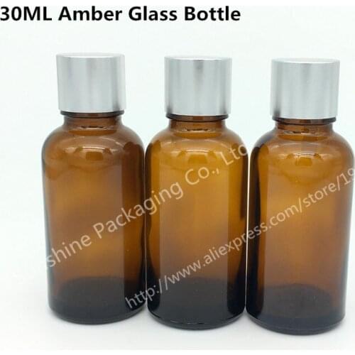 Free shipping 500 x 30ml amber glass bottle with reducer screw on cap high quality essential oil packaging bottle