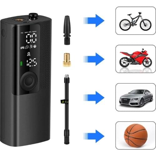 Wireless Air Compressor for Basketball Car Tire Inflator 12V/1200mAh Portable Electric Pump with Analog Pressure Gauge