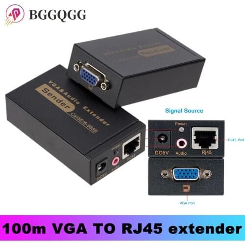 BGGQGG 100m HD 1080P UTP VGA Extender RJ45 1x1 Splitter with 3.5mm Audio RJ45/cat5e/6 ethernet cable for projector HDTV PC