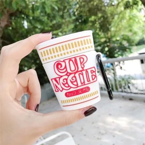 For airpod 2 1 case luxury 3d instant cup noodles cartoon soft silicone wireless headset cases for apple airpods case cover