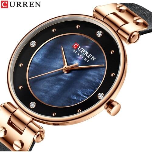 CURREN 9056 Womens Watches Fashion Rhinestones Charming Ladies Watches Leather Band Waterproof Quartz Wrist Watch Women Clock