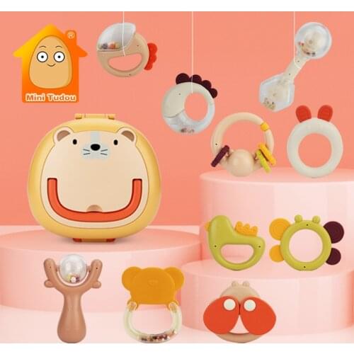 Baby Teether Rattle Toy Newborn Sensory Hand Shaking Beads Music Bell Set Cartoon Jingle Box Educational Toys For Infant Gift