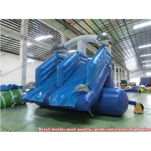 Children Outdoor Playground Small Dophins Inflatable Water Slide For Kids