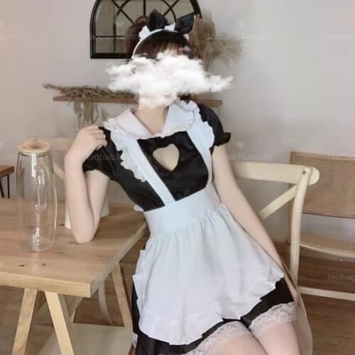 Japanese Anime Sissy Maid Dress Cosplay Sweet Classic Lolita Fancy Apron Headwear Set Blue Lattice Coffee Bar Costumes New