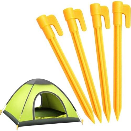 4Pcs Tent Pegs Nails with Rope Outdoor Camping Stakes Pegs Tent Fixing Plastic Building Beach Tent Pegs Bail Tent Accessories