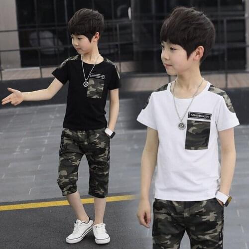 Boys summer clothes sets 2019 new children clothing top short sleeve tshirt+pants 2pcs Camouflage suit sets 4-13T boy tracksuit