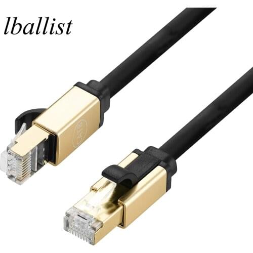 Lballist Gold Aluminum Shell Flat Cat8 Ethernet RJ45 Male to Male Cable Multi-Shielded For Modem LAN Network 5m 10m 15m 20m