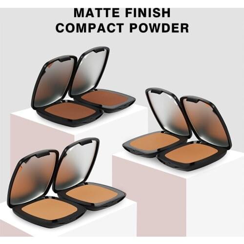 Full Coverage Matte Powder Foundation with Mirror & Puff Face Skin Concealer Nude Compact Pressed Powder Foundation Makeup