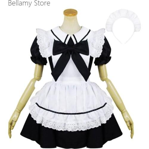 Customized handcraft Lolita bow ruffled apron Anime Cosplay dress Japanese maid Dress