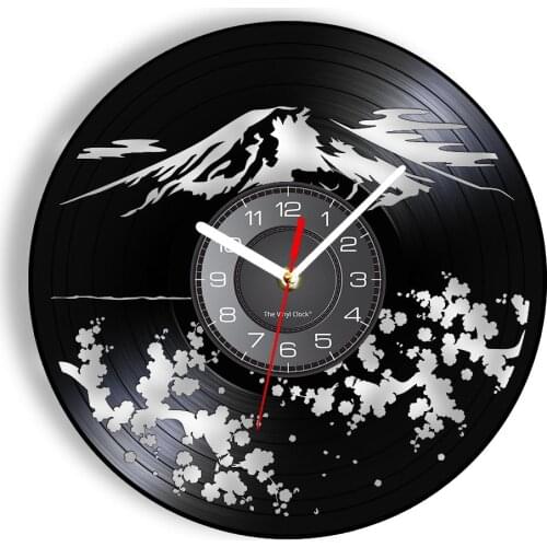 Fujiyama Inspired Wall Clock Made Of Real Record Japan Landmark Volcano Sakura Flower Vinyl Wall Watch Traveler Gift Handicrafts