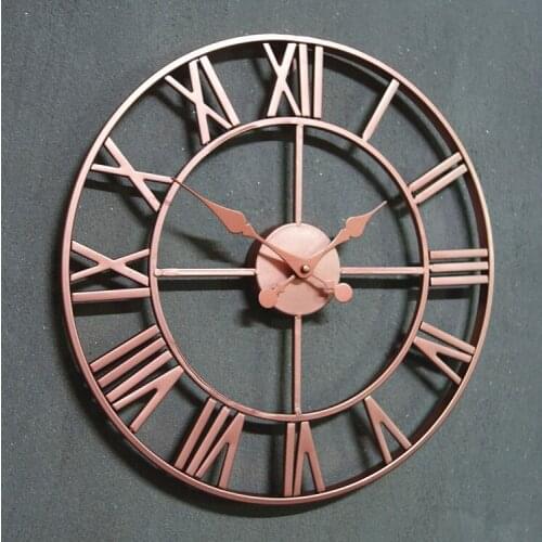 Retro Creative Design Hanging Clock Iron Roman RoseGold Wall Mounted Clocks Living Room Metal Wall Clock Decorations Living Room