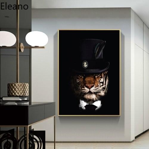 Wear A Hat Elephant Tiger Lion Poster Room Decoration Canvas Animale Painting Abstract Art Print Nordic Modern Pop Art Pictures