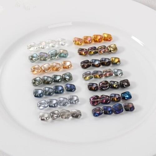 Wholesale100pcs/lot 11mm AB color print geometry irregular square shape Straight hole glass beads diy jewelry bracelet accessory