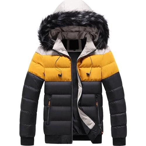 New arrival Winter parkas Men Fur Collar Thick Cotton Padded Coat Hooded Patchwork Windproof Jacket Men Earphone Short Overcoat