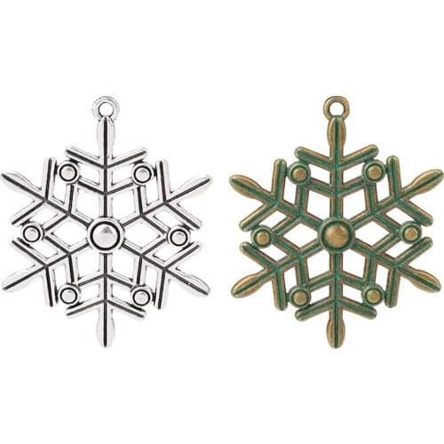 3pcs/lot Tibetan Silver/Bronze Large Snowflake Charms Pendant Snow Christmas for Necklace Jewelry Making 58x47mm