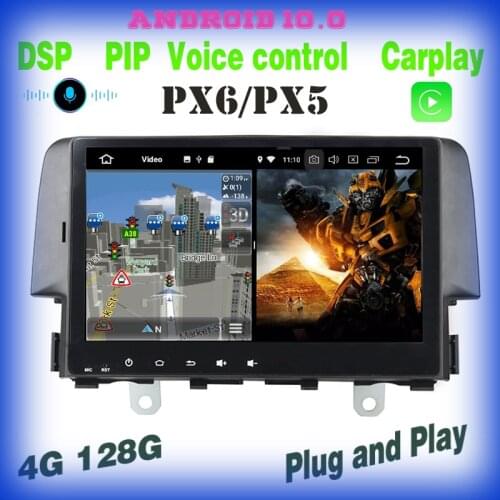 PX6 voice control Android 10.0 Car GPS radio Player for honda Civic 2016 2017 2018 2019 2020 wifi carplay 4+128GB Auto Stereo