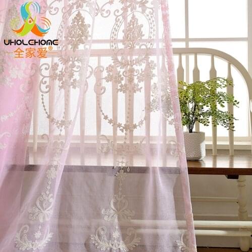 Embroidered Curtains Pink White Jacquard Window Sheer for Living Room Transparent European Tulle Treatment Panel Decor