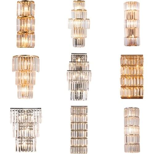 Modern Luster Sliver Wall Lamps Nordic Bedroom Living Room Aisle Stairled Stainless Steel Crystal Sconces Wall Lights Luminaires