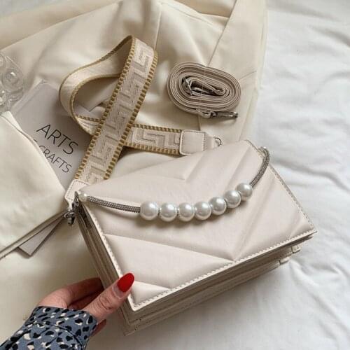 Chain Pearl Crossbody Bag Female Purses and Handbags Luxury Designer PU Leather Shoulder Messenger Bag Tote Ladies Hand Bag