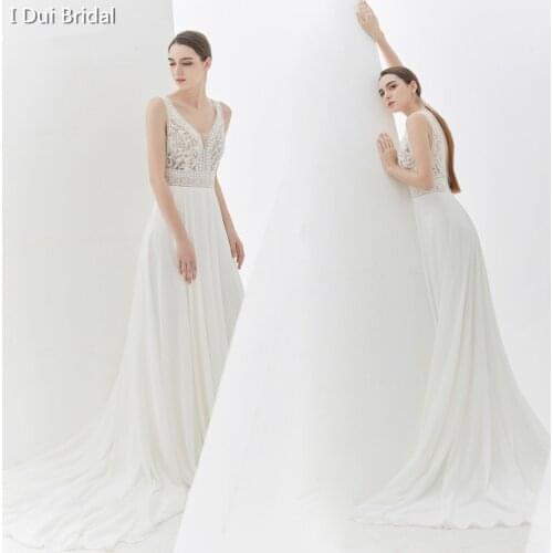 Boho Wedding Dress A Line Chiffon Lace Corset Bridal Gown 2020 New