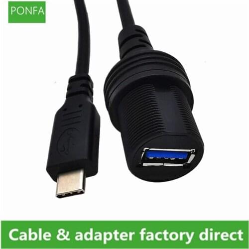 Type C USB-C to USB A Female OTG Cable AUX Flush Panel Mount Cable for Car Truck Boat Motorcycle Dashboard 0.3m