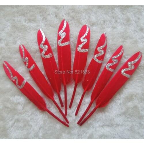 Feathers Decoration,Silver Glitter Duck Cocottes Feather,Red Duck Feathers with Silver Glitter,Party Accessories/10-15cm,50pcs